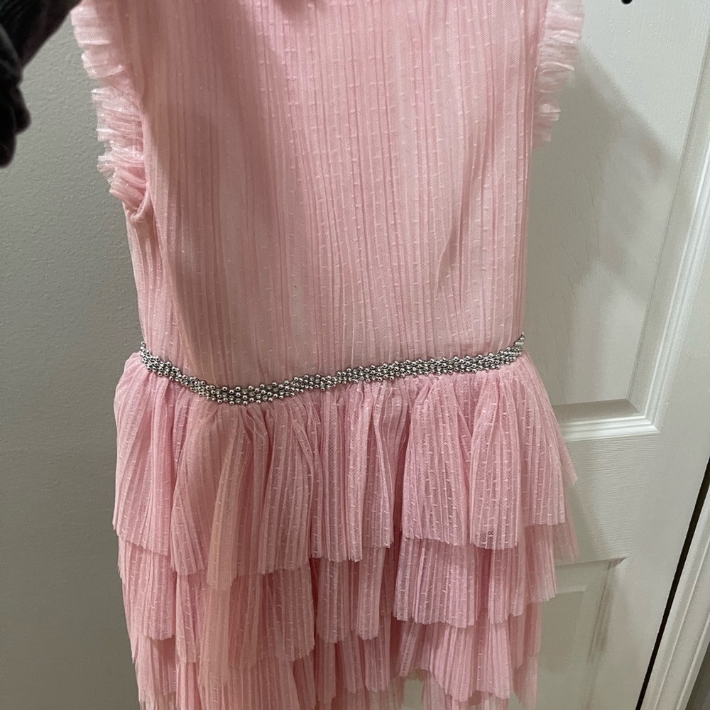 Zunie Pink Layered Dress with Silver Waistband - Picture 5 of 6